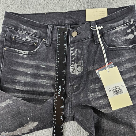 mnml Jeans Mens 30 Black X143 Stretch Denim Distressed Slim Fit Grunge Skater - Picture 8 of 15